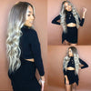 Long Wavy Womens Wig Natural Part Side Hair Ombre Synthetic Wigs Platinum/Blonde/Black/Pink/Red/Silver/Purple Wigs Heat Resistant for Women