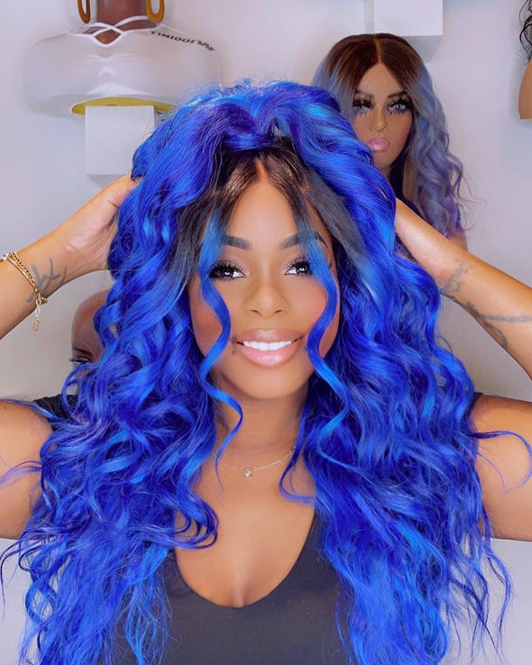 Blue Glueless Hand Stitched High End Quality Wigs-140%(Extra Thick As In Video)-15