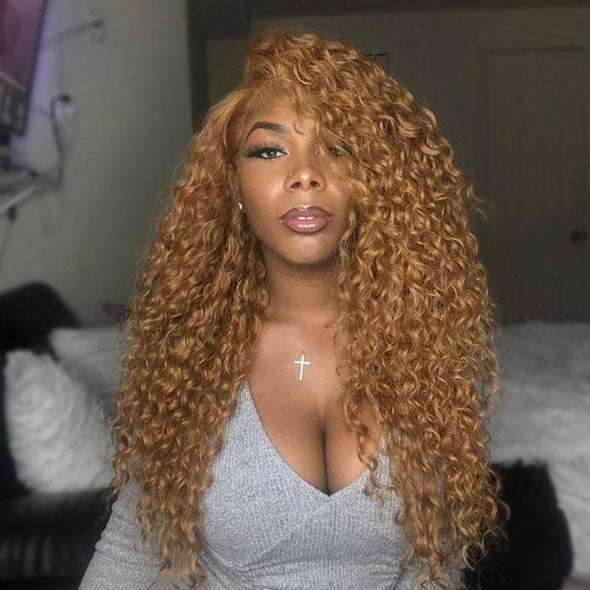 Glueless Light Brown Long Deep Curly Wig