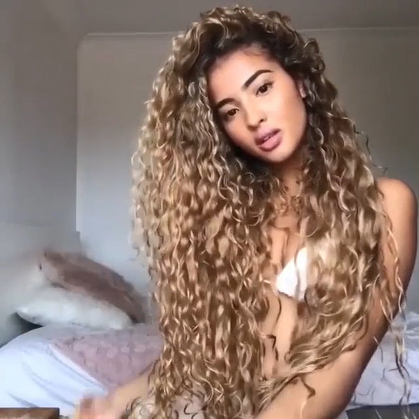 Brown wave curl long hair-140%(EXTRA THICK AS IN VIDEO)