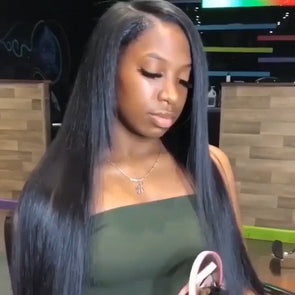 Preplucked straight long black hair
