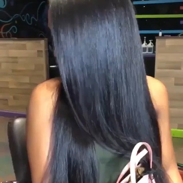 Preplucked straight long black hair