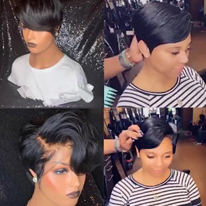 Short Layered Straight Cropped Wig for Black Women-140%