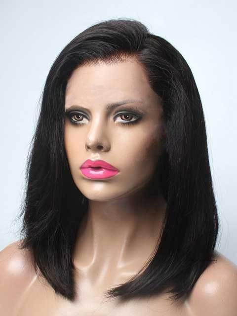 Black wig medium length casual bob cut
