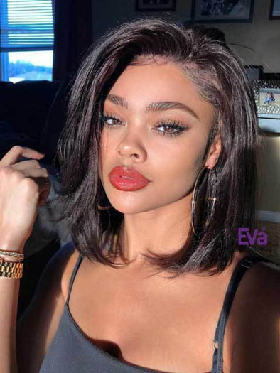 Black wig medium length casual bob cut