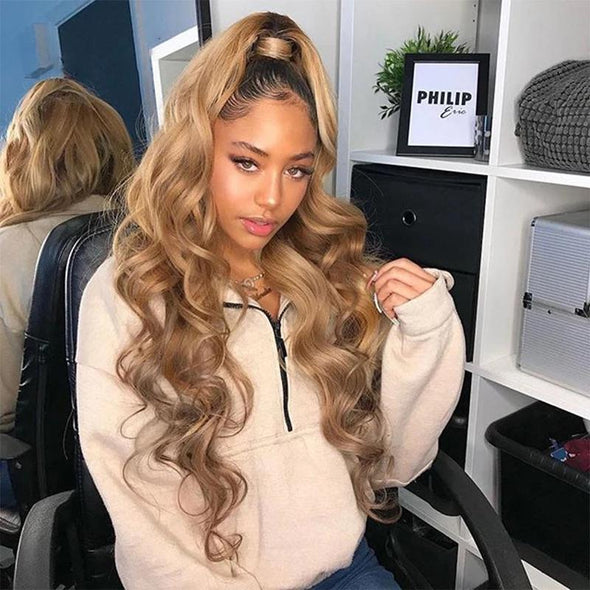 Front Silk Glueless Brazilian Gold Wig-140%(EXTRA THICK AS IN VIDEO)