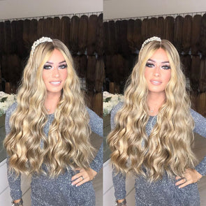 Shining bright blonde long wavy wig