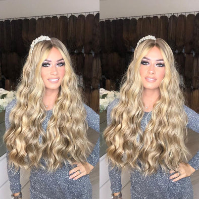 Shining bright blonde long wavy wig