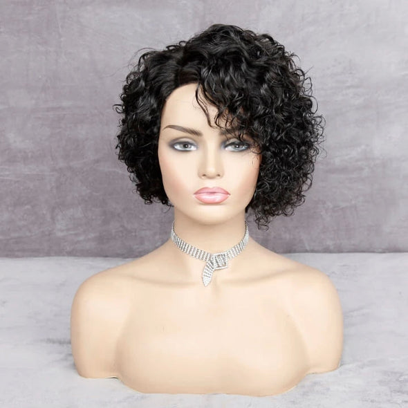 Short Curly Pixie Cut Bob Wigs Brazilian Curly Hair Lace Closure Wigs For African American Black Women