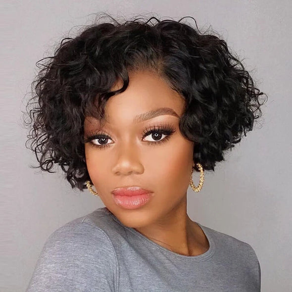 Short Curly Pixie Cut Bob Wigs Brazilian Curly Hair Lace Closure Wigs For African American Black Women