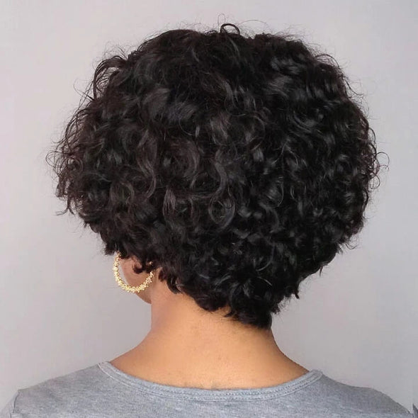 Short Curly Pixie Cut Bob Wigs Brazilian Curly Hair Lace Closure Wigs For African American Black Women