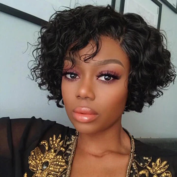 Short Curly Pixie Cut Bob Wigs Brazilian Curly Hair Lace Closure Wigs For African American Black Women