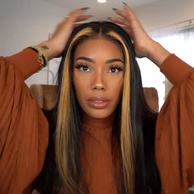 Striaght Black Brown Mixed Brazilian Wig