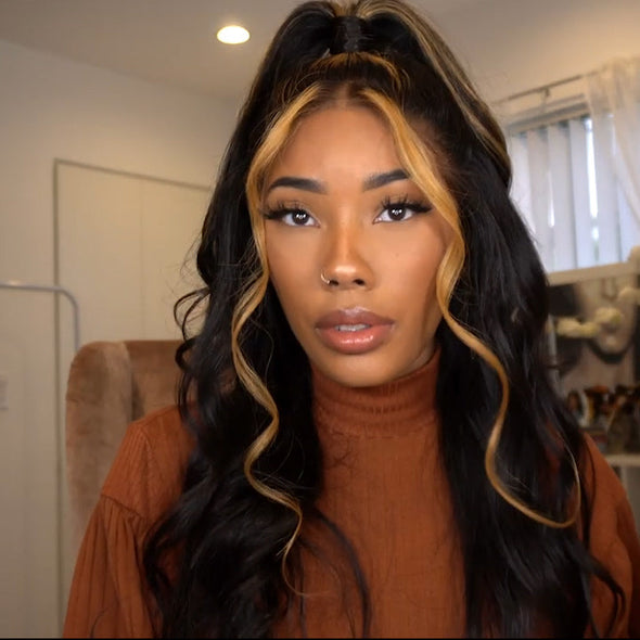 Striaght Black Brown Mixed Brazilian Wig