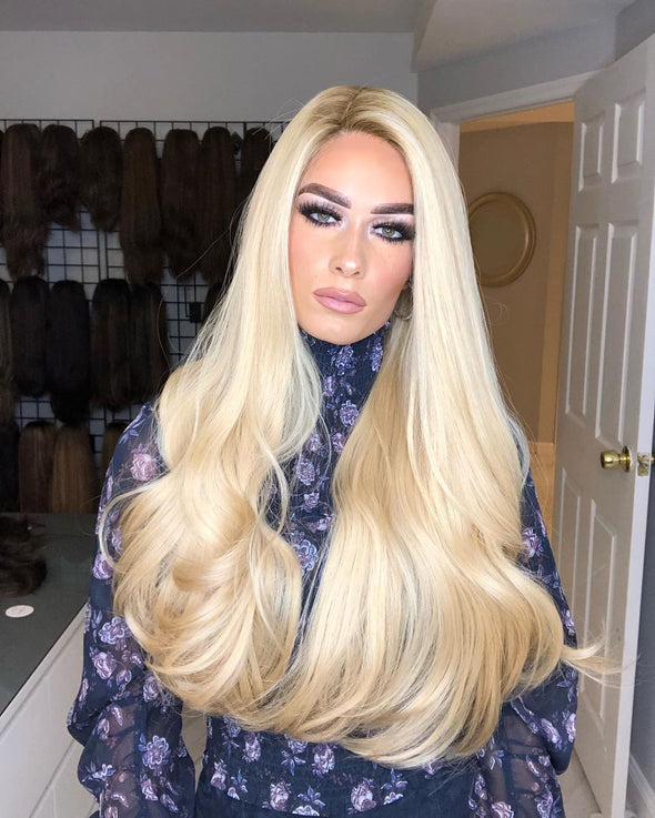 Golden glamorous big wave wig