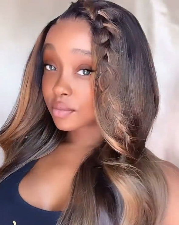 Fashionable wave highlighting brown wig easy to wear