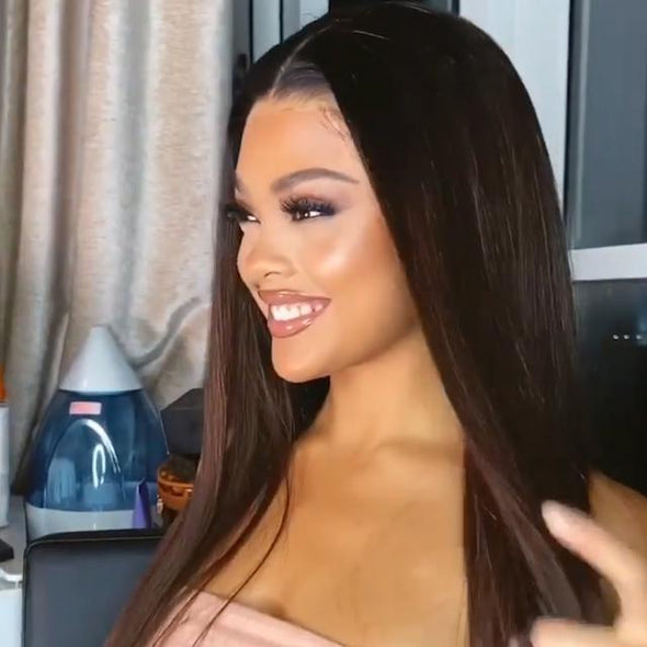 Long Silky Black Brown Straight Wig