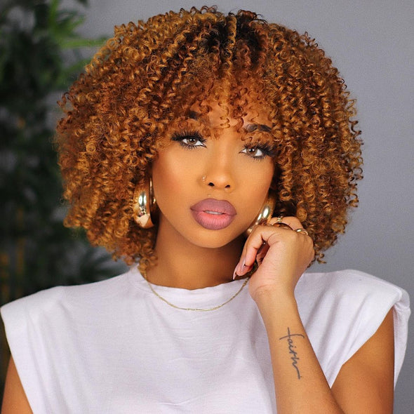 Light Brown Natural Curly Wig-140%(EXTRA THICK AS IN VIDEO)