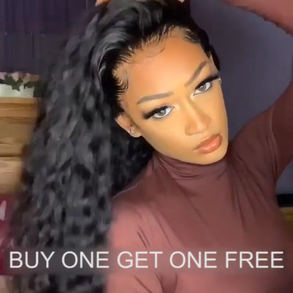 Natural Black Glueless Deep Curly Wig-140%