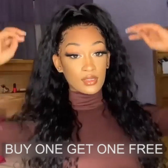 Natural Black Glueless Deep Curly Wig-140%