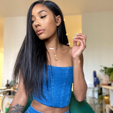20" Black Long Straight Natural Wig