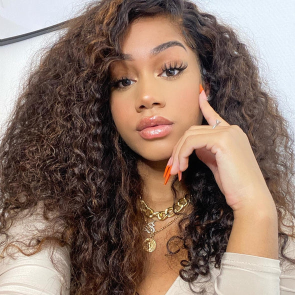 Brown Deep Curly Prepluck Glueless Fashion Wigs