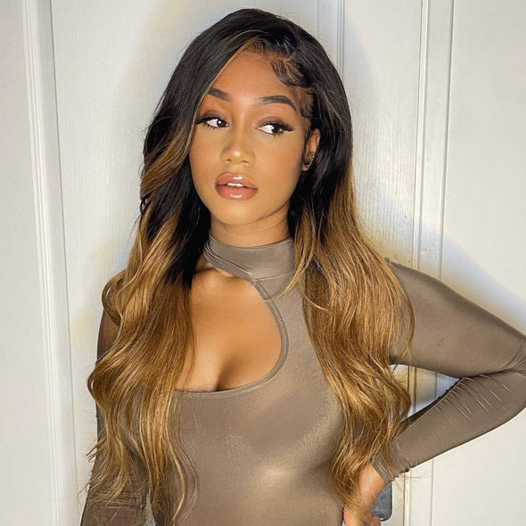 Glueless Black Brown Long Body Wave Wig
