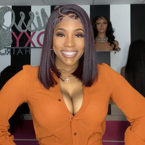 Dull red cute short bob Glueless luxury wigs