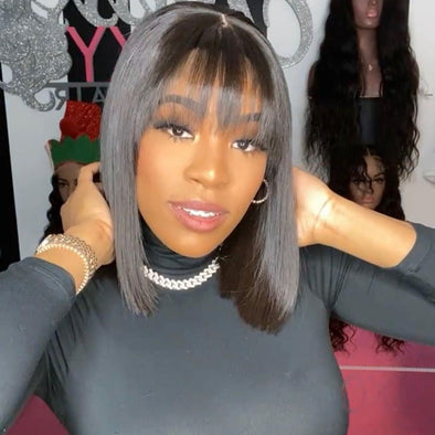 black short hair Glueless luxury wigs
