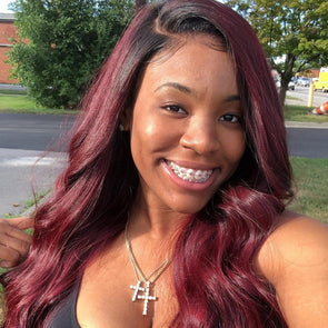 Purple Red Body Wave Glueless luxury wigs -140%(Extra Thick As In Video)